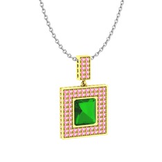 Albera Kolye - Yeşil kuvars ve pembe kuvars 8 ayar altın kolye (40 cm beyaz altın rolo zincir) #21uohh