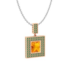 Albera Kolye - Sitrin ve kök zümrüt 14 ayar rose altın kolye (40 cm beyaz altın rolo zincir) #2eud6m