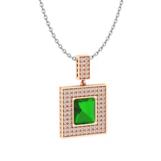 Albera Kolye - Yeşil kuvars ve swarovski 14 ayar rose altın kolye (40 cm beyaz altın rolo zincir) #2g1qzf