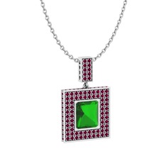 Yeşil kuvars ve rodolit garnet 8 ayar beyaz altın kolye (40 cm beyaz altın rolo zincir)