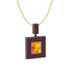 Albera Kolye - Sitrin ve kök yakut 925 ayar siyah rodyum kaplama gümüş kolye (40 cm altın rolo zincir) #2yycmv