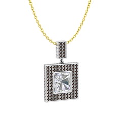 Albera Kolye - Swarovski ve dumanlı kuvars 8 ayar beyaz altın kolye (40 cm altın rolo zincir) #34qjkc