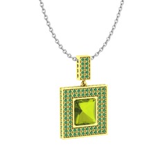 Peridot ve kök zümrüt 14 ayar altın kolye (40 cm beyaz altın rolo zincir)