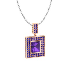 Albera Kolye - Ametist ve lab safir 925 ayar rose altın kaplama gümüş kolye (40 cm beyaz altın rolo zincir) #4c0s7v