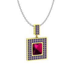 Albera Kolye - Rodolit garnet ve lab safir 18 ayar altın kolye (40 cm beyaz altın rolo zincir) #4hvvh8