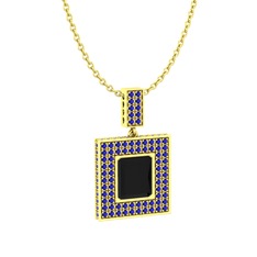 Siyah zirkon ve lab safir 18 ayar altın kolye (40 cm altın rolo zincir)