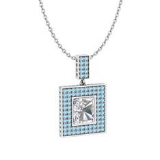 Albera Kolye - Swarovski ve akuamarin 8 ayar beyaz altın kolye (40 cm gümüş rolo zincir) #4ym77s