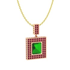 Yeşil kuvars ve rodolit garnet 925 ayar rose altın kaplama gümüş kolye (40 cm altın rolo zincir)