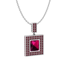 Albera Kolye - Rodolit garnet ve kök yakut 18 ayar beyaz altın kolye (40 cm beyaz altın rolo zincir) #4zby5m