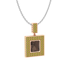 Albera Kolye - Dumanlı kuvars ve peridot 18 ayar rose altın kolye (40 cm gümüş rolo zincir) #4zgn05
