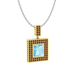 Albera Kolye - Akuamarin ve kök yakut 14 ayar altın kolye (40 cm beyaz altın rolo zincir) #587cbk
