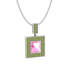 Albera Kolye - Pembe kuvars ve peridot 925 ayar gümüş kolye (40 cm gümüş rolo zincir) #5nuchc