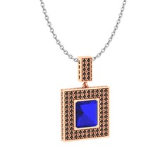 Albera Kolye - Lab safir ve dumanlı kuvars 18 ayar rose altın kolye (40 cm beyaz altın rolo zincir) #6317mb