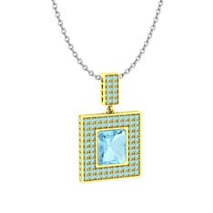 Albera Kolye - Akuamarin 8 ayar altın kolye (40 cm beyaz altın rolo zincir) #66n6q9