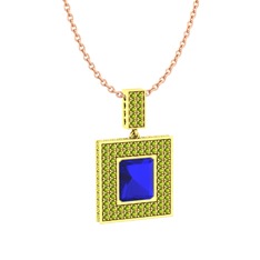 Lab safir ve peridot 8 ayar altın kolye (40 cm rose altın rolo zincir)