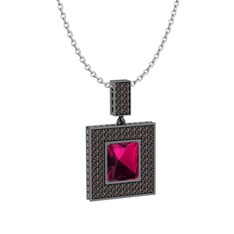 Albera Kolye - Rodolit garnet ve dumanlı kuvars 925 ayar siyah rodyum kaplama gümüş kolye (40 cm beyaz altın rolo zincir) #6wknvf