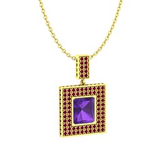 Albera Kolye - Ametist ve rodolit garnet 18 ayar altın kolye (40 cm altın rolo zincir) #7lkcec