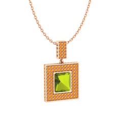 Peridot ve sitrin 14 ayar rose altın kolye (40 cm rose altın rolo zincir)