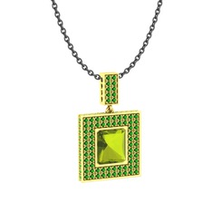 Albera Kolye - Peridot ve yeşil kuvars 8 ayar altın kolye (40 cm gümüş rolo zincir) #7r5sjc