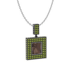 Albera Kolye - Dumanlı kuvars ve peridot 925 ayar siyah rodyum kaplama gümüş kolye (40 cm beyaz altın rolo zincir) #7ys2f5