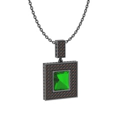 Albera Kolye - Yeşil kuvars ve dumanlı kuvars 925 ayar siyah rodyum kaplama gümüş kolye (40 cm gümüş rolo zincir) #8183g3