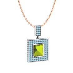 Albera Kolye - Peridot ve akuamarin 18 ayar beyaz altın kolye (40 cm rose altın rolo zincir) #87gv6
