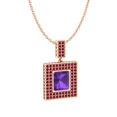 Albera Kolye - Ametist ve rodolit garnet 18 ayar rose altın kolye (40 cm rose altın rolo zincir) #88rjvy
