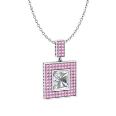 Albera Kolye - Beyaz zirkon ve pembe kuvars 8 ayar beyaz altın kolye (40 cm beyaz altın rolo zincir) #8cdcgy