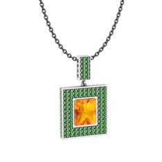 Albera Kolye - Sitrin ve yeşil kuvars 14 ayar beyaz altın kolye (40 cm gümüş rolo zincir) #8ht5qa