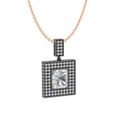 Swarovski ve pırlanta 925 ayar siyah rodyum kaplama gümüş kolye (2.808 karat, 40 cm rose altın rolo zincir)