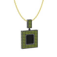 Albera Kolye - Siyah zirkon ve peridot 925 ayar siyah rodyum kaplama gümüş kolye (40 cm altın rolo zincir) #8t9tps