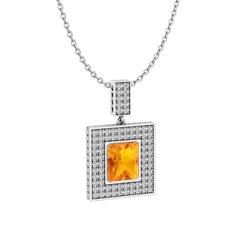 Albera Kolye - Sitrin ve swarovski 925 ayar gümüş kolye (40 cm beyaz altın rolo zincir) #8yr3k5