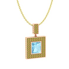 Albera Kolye - Akuamarin ve peridot 14 ayar rose altın kolye (40 cm altın rolo zincir) #95gnkh