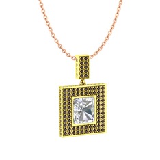 Albera Kolye - Swarovski ve dumanlı kuvars 8 ayar altın kolye (40 cm rose altın rolo zincir) #9i9veb