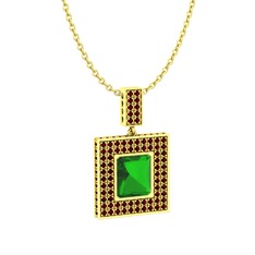 Albera Kolye - Yeşil kuvars ve garnet 14 ayar altın kolye (40 cm altın rolo zincir) #9x941e