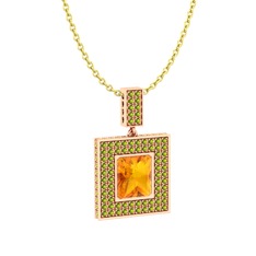 Albera Kolye - Sitrin ve peridot 18 ayar rose altın kolye (40 cm altın rolo zincir) #a353kc