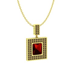 Garnet ve dumanlı kuvars 18 ayar altın kolye (40 cm altın rolo zincir)