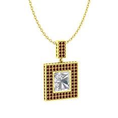 Beyaz zirkon ve garnet 14 ayar altın kolye (40 cm gümüş rolo zincir)