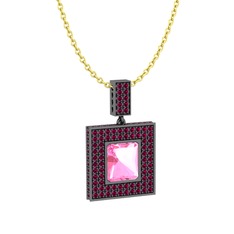 Albera Kolye - Pembe kuvars ve rodolit garnet 925 ayar siyah rodyum kaplama gümüş kolye (40 cm altın rolo zincir) #apgg1s