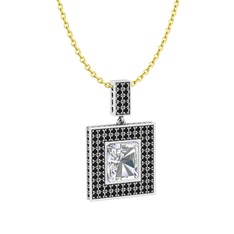 Albera Kolye - Swarovski ve siyah zirkon 925 ayar gümüş kolye (40 cm gümüş rolo zincir) #b05553