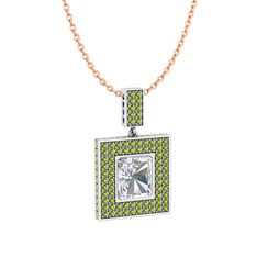 Swarovski ve peridot 14 ayar beyaz altın kolye (40 cm gümüş rolo zincir)
