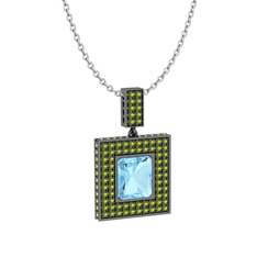 Albera Kolye - Akuamarin ve peridot 925 ayar siyah rodyum kaplama gümüş kolye (40 cm beyaz altın rolo zincir) #bxe59q
