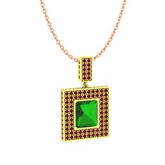 Albera Kolye - Yeşil kuvars ve kök yakut 925 ayar altın kaplama gümüş kolye (40 cm rose altın rolo zincir) #bxed0w