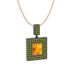 Albera Kolye - Sitrin ve peridot 925 ayar siyah rodyum kaplama gümüş kolye (40 cm rose altın rolo zincir) #cd15cl