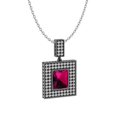 Albera Kolye - Rodolit garnet ve swarovski 925 ayar siyah rodyum kaplama gümüş kolye (40 cm gümüş rolo zincir) #cg0v42