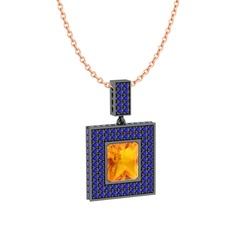 Albera Kolye - Sitrin ve lab safir 925 ayar siyah rodyum kaplama gümüş kolye (40 cm rose altın rolo zincir) #cjouh4