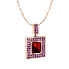 Albera Kolye - Garnet ve ametist 18 ayar rose altın kolye (40 cm rose altın rolo zincir) #cme6ji