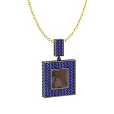 Dumanlı kuvars ve lab safir 925 ayar siyah rodyum kaplama gümüş kolye (40 cm gümüş rolo zincir)