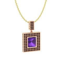 Ametist ve siyah zirkon 18 ayar rose altın kolye (40 cm altın rolo zincir)