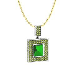 Albera Kolye - Yeşil kuvars ve peridot 8 ayar beyaz altın kolye (40 cm altın rolo zincir) #ddwdfe